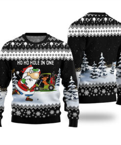 HO HO HO Hole In One Funny Santa Ugly Christmas Sweater Black