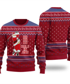 HO HO HO Hole In One Ugly Christmas Sweater Cardinal Red