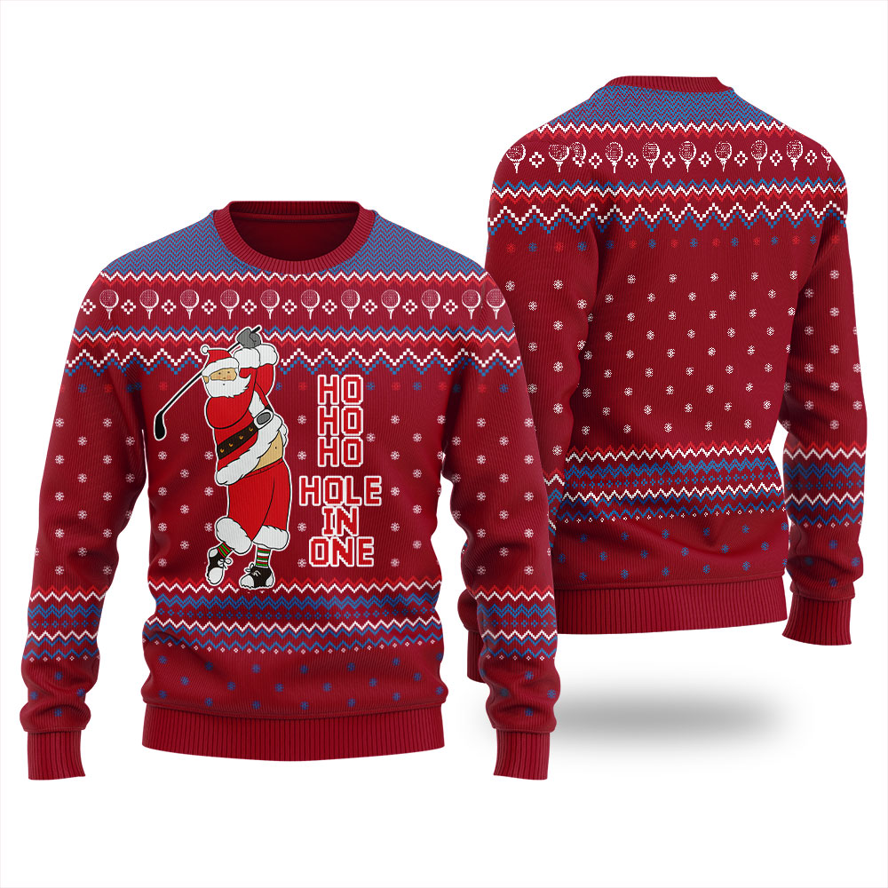 HO HO HO Hole In One Ugly Christmas Sweater Cardinal Red 6 HO HO HO Hole In One Ugly Christmas Sweater Cardinal Red