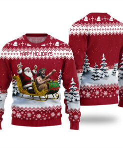 Happy Holiday Santa Jesus Funny Ugly Christmas Sweater Cardinal Red