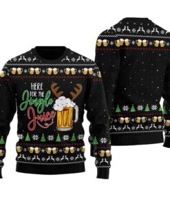 Here For The Jingle Juice Ugly Christmas Sweater Black