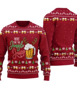 Here For The Jingle Juice Ugly Christmas Sweater Cardinal Red
