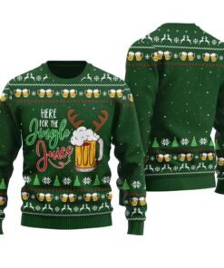 Here For The Jingle Juice Ugly Christmas Sweater Forest Green