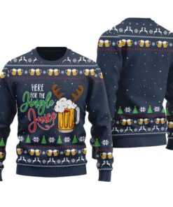 Here For The Jingle Juice Ugly Christmas Sweater Navy