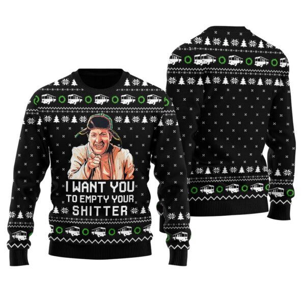 Hilarious Empty Your Shitter Christmas Vacation Ugly Sweater Black