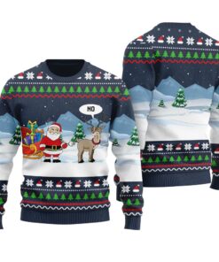 Hilarious Reindeer Santa Ugly Christmas Sweater Navy