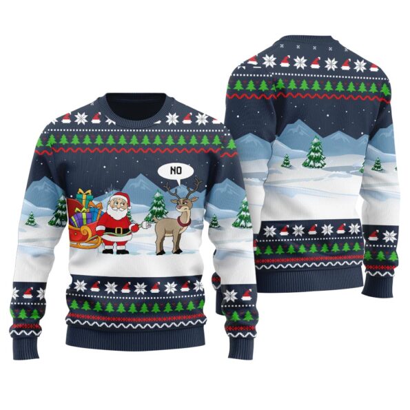 Hilarious Reindeer Santa Ugly Christmas Sweater Navy