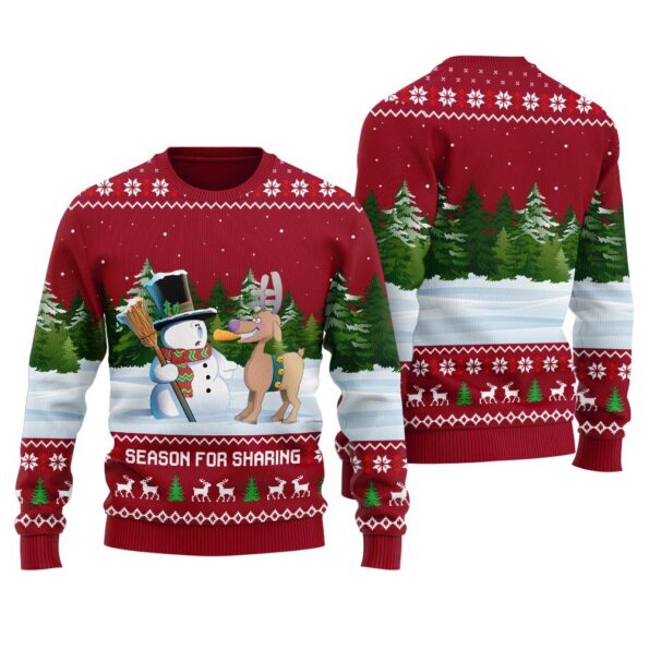 Hilarious Reindeer Snowman Ugly Sweater Cardinal Red