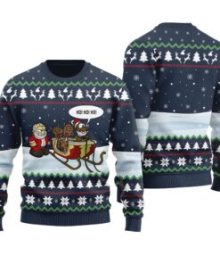 Ho Ho Ho Santa Reindeer Ugly Christmas Sweater Navy