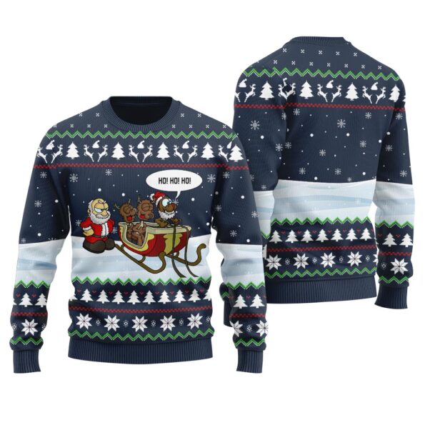 Ho Ho Ho Santa Reindeer Ugly Christmas Sweater Navy