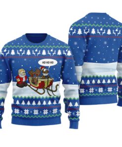 Ho Ho Ho Santa Reindeer Ugly Christmas Sweater Royal