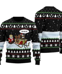 Ho Ho Ho Santa Reindeer Ugly Sweater Black