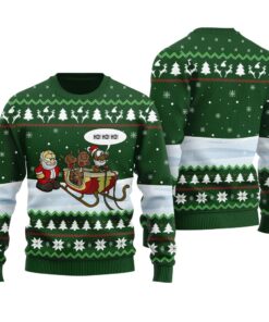 Ho Ho Ho Tacky Santa Reindeer Ugly Sweater Forest Green
