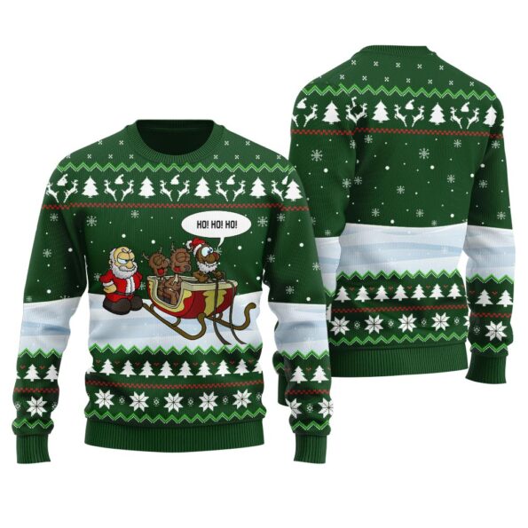 Ho Ho Ho Tacky Santa Reindeer Ugly Sweater Forest Green