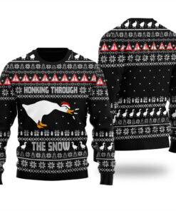 Honking Through The Snow Goose Ugly Sweater Black