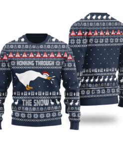Honking Through The Snow Goose Ugly Sweater Navy