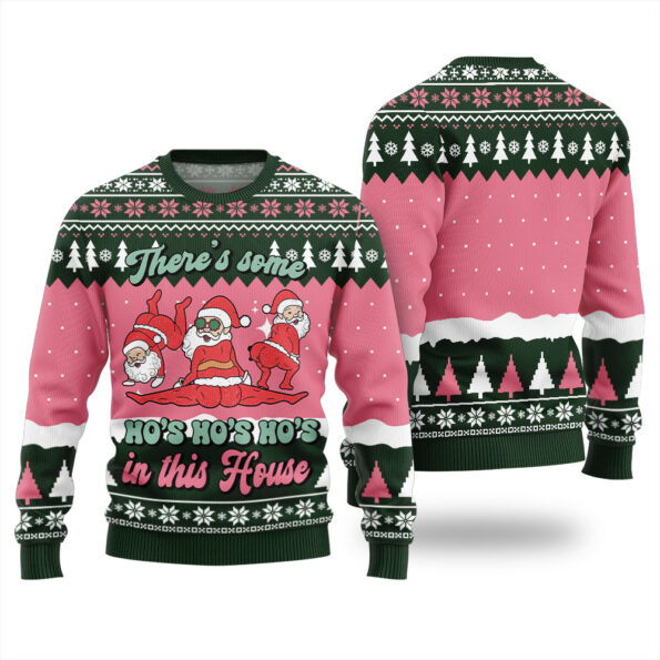 Hos Hos Hos Santa In This House Ugly Sweater Forest Green