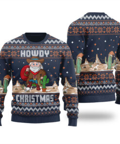 Howdy Cowboy Santa Claus Christmas Sweater Navy