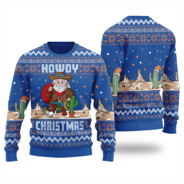 Howdy Cowboy Santa Claus Christmas Sweater Royal