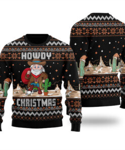 Howdy Cowboy Santa Claus Ugly Sweater Black