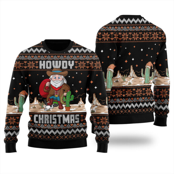 Howdy Cowboy Santa Claus Ugly Sweater Black