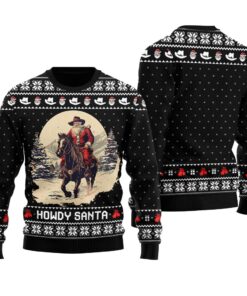 Howdy Santa Funny Ugly Christmas Sweater Black