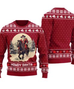 Howdy Santa Funny Ugly Christmas Sweater Cardinal Red