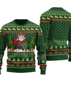 Howdy Santa Funny Ugly Christmas Sweater Forest Green