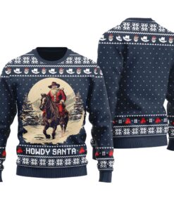 Howdy Santa Funny Ugly Christmas Sweater Navy