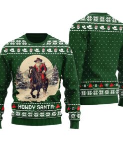 Howdy Santa Ugly Christmas Sweater Forest Green