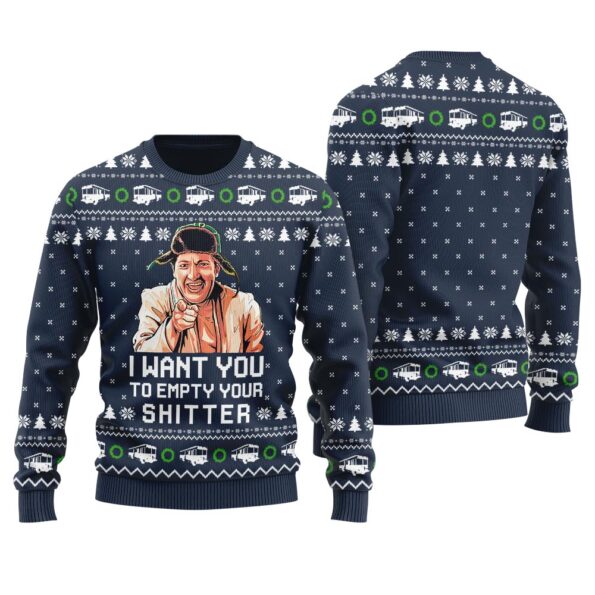 Humorous Cousin Eddie Empty Your Shitter Christmas Sweater Navy