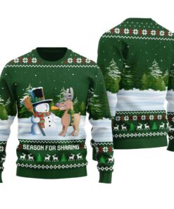 Humorous Reindeer Snowman Ugly Sweater Forest Green