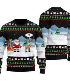 Humorous Santa Reindeer Ugly Christmas Sweater Black