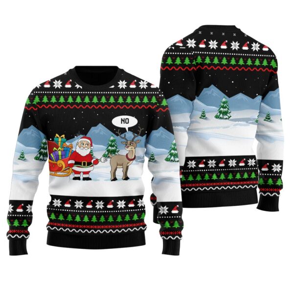 Humorous Santa Reindeer Ugly Christmas Sweater Black