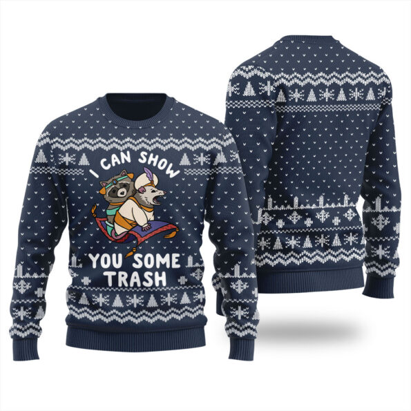 I Can Show You Some Trash Racoon Ugly Sweater Navy