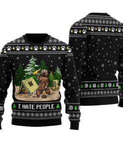 I Hate People Canada Bear Funny Ugly Christmas Sweater Black