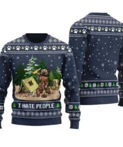 I Hate People Canada Bear Funny Ugly Christmas Sweater Navy