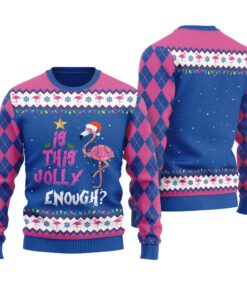 If This Jolly Enough Flamingo Ugly Christmas Sweater Royal