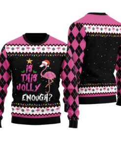 If This Jolly Enough Flamingo Ugly Sweater Black