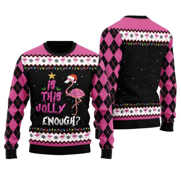 If This Jolly Enough Flamingo Ugly Sweater Black