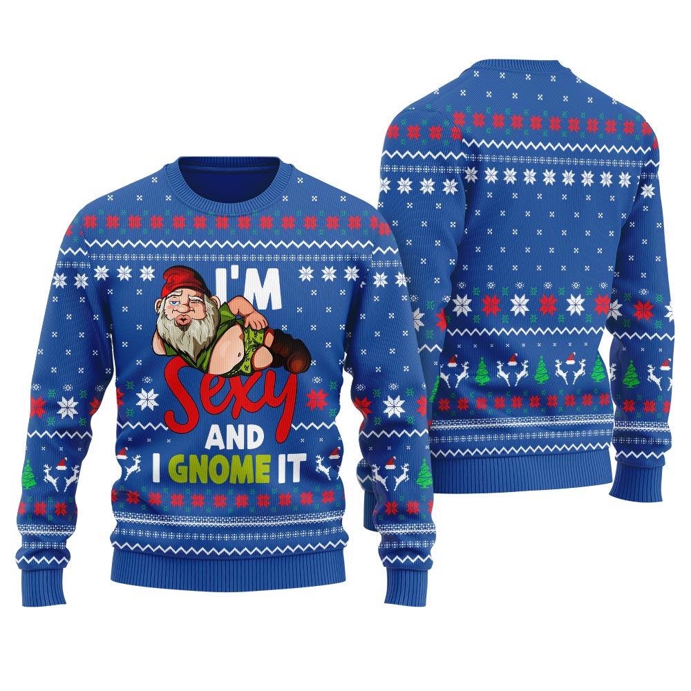 I'm Sexy And I Gnome It Funny Ugly Christmas Sweater Royal 6 I'm Sexy And I Gnome It Funny Ugly Christmas Sweater Royal