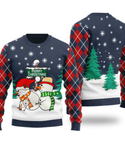 Inappropriate Snowman Couple Christmas Sweater Navy