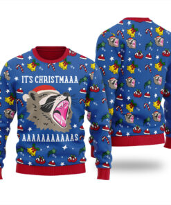 Its Christmas Screaming Raccoon Christmas Sweater Royal