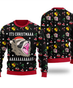 Its Christmas Screaming Raccoon Ugly Sweater Black