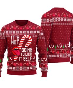It's Not Going To Lick Itself Funny Ugly Christmas Sweater Cardinal Red