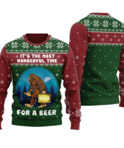 It's The Most Wonderful Time For A Beer Ugly Sweater Forest Green