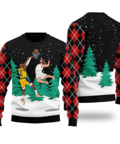 Jesus Dunking Lebron James Christmas Sweater Black