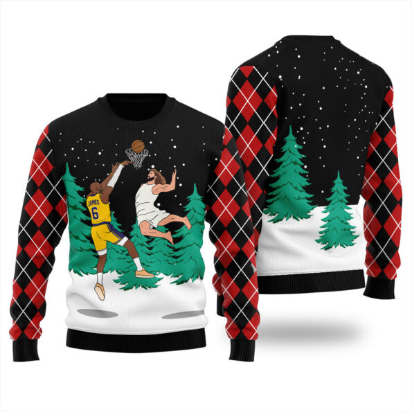 Jesus Dunking Lebron James Christmas Sweater Black
