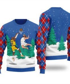 Jesus Dunking Lebron James Christmas Sweater Royal