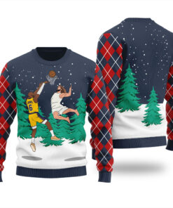 Jesus Dunking Lebron James Ugly Christmas Sweater Navy